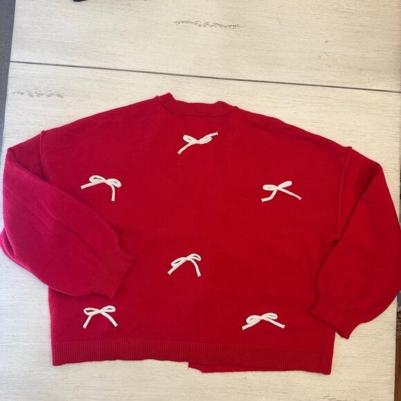 Annie Wear Women's Red Holly Jolly Bow Open Sweater XL NWT - Picture 4 of 10